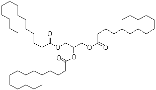 structure of CAS# 555-45-3, Trimyristin;Dynasan 114; Glycerin trimyristate; Glycerol trimyristate; Glyceryl trimyristate; Glyceryl tritetradecanoate; Myristic acid triglyceride; Myristic triglyceride; NSC 4062; Triglyceride MMM; Trimyristoylglycerol; Tritetradecanoin; VP 114