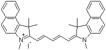 structure of CAS# 56289-64-6, 1,1',3,3,3',3'-Hexamethyl-4,5,4',5'-dibenzoindodicarbocyanine iodide;IR-676 iodide