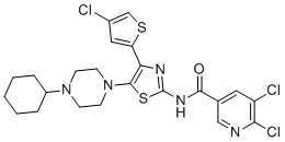 结构式 CAS# 570403-04-2, 5,6-二氯-N-(4-(4-氯噻吩-2-基)-5-(4-环己基哌嗪-1-基)噻唑-2-基)烟酰胺