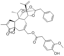 structure of CAS# 57444-62-9, Resiniferatoxin;[(1R,2R,6R,10S,11R,13S,15R,17R)-13-benzyl-6-hydroxy-4,17-dimethyl-5-oxo-15-prop-1-en-2-yl-12,14,18-trioxapentacyclo[11.4.1.01,10.02,6.011,15]octadeca-3,8-dien-8-yl]methyl 2-(4-hydroxy-3-methoxyphenyl)acetate