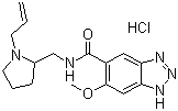 结构式 CAS# 59338-87-3, 盐酸阿立必利; 6-甲氧基-N-[(1-丙-2-烯基吡咯烷-2-基)甲基]-2H-苯并三唑-5-甲酰胺盐酸盐