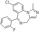 结构式 CAS# 59467-70-8, 咪达唑仑; 咪唑安定; 速眠安; 8-氯-6-(2-氟苯基)-1-甲基-4H-咪唑并[1,5-alpha][1,4]苯并二氮杂卓