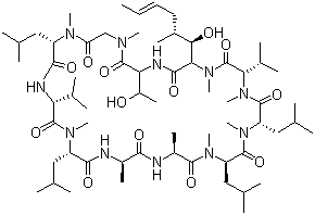structure of CAS# 59787-61-0, Cyclosporin C;Cyclo[L-alanyl-D-alanyl-N-methyl-L-leucyl-N-methyl-L-leucyl-N-methyl-L-valyl-3-hydroxy-N,4-dimethyl-L-2-amino-6-octenoyl-L-threonyl-N-methylglycyl-N-methyl-L-leucyl-L-valyl-N-methyl-L-leucyl]