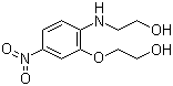 structure of CAS# 59820-43-8, N,O-Di(2-hydroxyethyl)-2-amino-5-nitrophenol;2-(3-Nitro-6-(beta-hydroxyethylamino)phenoxy)ethanol; 2-((2-(2-Hydroxyethoxy)-4-nitrophenyl)amino)ethanol; HC Yellow 4