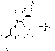 结构式 CAS# 603151-83-3, (7S)-6-(环丙基甲基)-2-(2,4-二氯苯基)-7-乙基-7,8-二氢-4-甲基-6H-1,3,6,8a-四氮杂苊甲烷磺酸盐