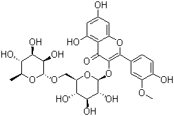 structure of CAS# 604-80-8, Narcissoside;Narcissin; 3-O-Rutinosylisorhamnetin; 3'-O-Methylquercetin 3-rutinoside; Isorhamnetin 3-O-rutinoside; 3-[[6-O-(6-Deoxy-alpha-L-mannopyranosyl)-beta-D-glucopyranosyl]oxy]-5,7-dihydroxy-2-(4-hydroxy-3-methoxyphenyl)-4H-1-benzopyran-4-one
