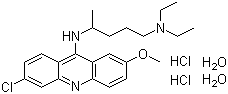 structure of CAS# 6151-30-0, Mepacrine hydrochloride;Quinacrine dihydrochloride dihydrate; N4-(6-Chloro-2-methoxy-9-acridinyl)-N1,N1-diethyl-1,4-pentanediamine dihydrochloride dihydrate