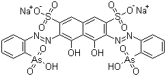 structure of CAS# 62337-00-2, Arsenazo III disodium salt;Disodium 3,6-bis[(o-arsonophenyl)azo]-4,5-dihydroxynaphthalene-2,7-disulphonate