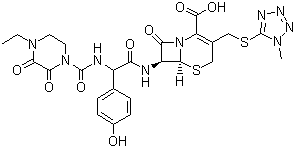 structure of CAS# 62893-19-0, Cefoperazone;[6R-[6alpha,7beta(R*)]]-7-[[[[(4-Ethyl-2,3-dioxo-1- piperazinyl)carbonyl]amino](4-hydroxyphenyl)acetyl]amino]-3-[[(1-methyl-1H-tetrazol-5-yl)thio]methyl]-8-oxo-5-thia-1-azabicyclo[4.2.0]oct-2-ene-2-carboxylic acid