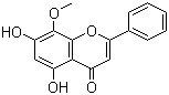 structure of CAS# 632-85-9, Wogonin;5,7-Dihydroxy-8-methoxy-2-phenyl-4H-1-benzopyran-4-one