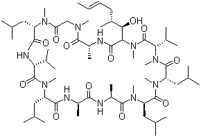 结构式 CAS# 63775-95-1, 环孢菌素 B; 环[L-丙氨酰-D-丙氨酰-N-甲基-L-亮氨酰-N-甲基-L-亮氨酰-N-甲基-L-缬氨酰-3-羟基-N,4-二甲基-L-2-氨基-6-辛烯酰-L-丙氨酰-N-甲基甘氨酰-N-甲基-L-亮氨酰-L-缬氨酰-N-甲基-L-亮氨酰]