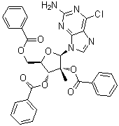 结构式 CAS# 641571-44-0, 6-氯-9-(2,3,5-三-O-苯甲酰基-2-C-甲基-beta-D-呋喃核糖基)-9H-嘌呤-2-胺
