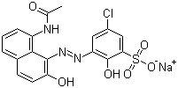 结构式 CAS# 6441-96-9, 媒介黑 38; 3-[[8-(乙酰基氨基)-2-羟基-1-萘基]偶氮]-5-氯-2-羟基苯磺酸单钠盐
