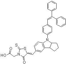 structure of CAS# 652145-28-3, Mitsubishi D 102;D 102; 5-[[4-[4-(2,2-Diphenylethenyl)phenyl]-1,2,3,3a,4,8b-hexahydrocyclopent[b]indol-7-yl]methylene]-4-oxo-2-thioxo-3-thiazolidineacetic acid