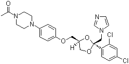 structure of CAS# 65277-42-1, Ketoconazole;cis-1-Acetyl-4-(4-((2-(2,4-dichlorophenyl)-2-(1H-imidazol-1-ylmethyl)-1,3-dioxolan-4-yl)methoxy)phenyl)piperazine