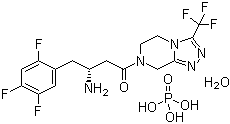 结构式 CAS# 654671-77-9, 磷酸西他列汀一水合物; 7-[(3R)-3-氨基-1-氧代-4-(2,4,5-三氟苯基)丁基]-5,6,7,8-四氢-3-三氟甲基-1,2,4-三唑并[4,3-a]吡嗪磷酸盐一水合物