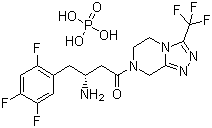 结构式 CAS# 654671-78-0, 磷酸西他列汀; 4-氧代-4-(3-三氟甲基-5,6-二氢(1,2,4)三唑并[4,3-a]吡嗪-7(8H)-基)-1-(2,4,5-三氟苯基)丁-2-胺磷酸盐