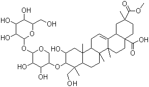 structure of CAS# 65497-07-6, Esculentoside A;(2b,3b,4a,20b)-3-((4-O-beta-D-Glucopyranosyl-beta-D-xylopyranosyl)oxy)-2,23-dihydroxyolean-12-ene-28,29-dioic acid 29-methyl ester
