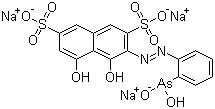 结构式 CAS# 66019-20-3, 偶氮胂 I; 邻苯胂酸偶氮-1,8-二羟基萘-3,6-二磺酸钠