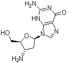 structure of CAS# 66323-49-7, 3'-Amino-2',3'-dideoxyguanosine;2-Amino-9-[(2R,4S,5S)-4-amino-5-(hydroxymethyl)oxolan-2-yl]-3H-purin-6-one