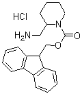 structure of CAS# 669713-55-7, 2-(Aminomethyl)-1-piperidinecarboxylic acid 9H-fluoren-9-ylmethyl ester hydrochloride;2-(Aminomethyl)-1-piperidinecarboxylic acid 9H-fluoren-9-ylmethyl ester monohydrochloride