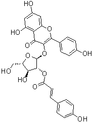 结构式 CAS# 67214-05-5, 山柰酚 3-O-[2''-(E)-对香豆酰]-alpha-L-呋喃阿拉伯糖苷