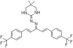 结构式 CAS# 67485-29-4, 氟蚁腙; 伏蚁腙; 5,5-二甲基全氢亚嘧啶-2-基双(4-三氟甲基苯乙烯基)次甲基连氮