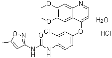 structure of CAS# 682745-41-1, Tivozanib monohydrochloride monohydrate;N-[2-Chloro-4-[(6,7-dimethoxy-4-quinolinyl)oxy]phenyl]-N'-(5-methyl-3-isoxazolyl)-urea monohydrochloride monohydrate