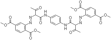 structure of CAS# 68516-73-4, Pigment Yellow 155;Tetramethyl 2,2'-[1,4-phenylenebis[imino(1-acetyl-2-oxoethane-1,2-diyl)azo]]bisterephthalate