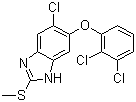 结构式 CAS# 68786-66-3, 三氯苯哒唑; 5-氯-6-(2,3-二氯苯氧基)-2-甲硫基-1H-苯并咪唑