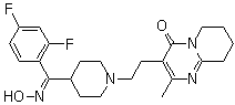 structure of CAS# 691007-09-7, Risperidone E-Oxime;3-[2-[4-[(E)-(2,4-Difluorophenyl)(hydroxyimino)methyl]-1-piperidinyl]ethyl]-6,7,8,9-tetrahydro-2-methyl-4H-pyrido[1,2-a]pyrimidin-4-one