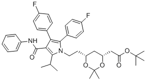 结构式 CAS# 693793-87-2, 二氟阿托伐他汀缩丙酮叔-丁基酯