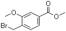 structure of CAS# 70264-94-7, Methyl 4-(bromomethyl)-3-methoxybenzoate;3-Methoxy-4-(bromomethyl)benzoic acid methyl ester; 4-(Bromomethyl)-3-methoxybenzoic acid methyl ester; Methyl 4-(bromomethyl)-3-(methyloxy)benzoate
