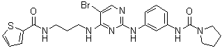 structure of CAS# 702675-42-1, N-[3-[[5-Bromo-4-[[3-[(2-thienylcarbonyl)amino]propyl]amino]-2-pyrimidinyl]amino]phenyl]-1-pyrrolidinecarboxamide