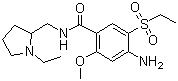 结构式 CAS# 71675-85-9, 阿米舒必利; 4-氨基-N-[(1-乙基-2-吡咯烷基)甲基]-5-(乙基磺酰基)-2-甲氧基苯甲酰胺