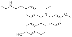 structure of CAS# 722533-56-4, Elacestrant;(6R)-6-[2-[ethyl[[4-[2-(ethylamino)ethyl]phenyl]methyl]amino]-4-methoxyphenyl]-5,6,7,8-tetrahydro-2-Naphthalenol