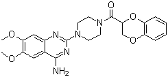 结构式 CAS# 74191-85-8, 多沙唑嗪; 1-(4-氨基-6,7-二甲氧基-2-喹唑啉基)-4-[(2,3-二氢-1,4-苯并二噁烷-2-基)羰基]哌嗪