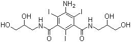 structure of CAS# 76801-93-9, 5-Amino-N,N'-bis(2,3-dihydroxypropyl)-2,4,6-triiodo-1,3-benzenedicarboxamide