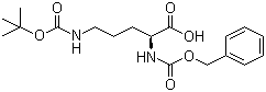 结构式 CAS# 7733-29-1, N-苄氧羰基-N'-叔丁氧羰基-L-鸟氨酸