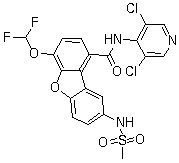 structure of CAS# 778576-62-8, Oglemilast;N-(3,5-Dichloropyridin-4-yl)-4-difluoromethoxy-8-[(methylsulfonyl)amino]dibenzo[b,d]furan-1-carboxamide