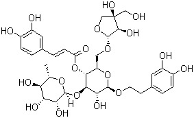structure of CAS# 81525-13-5, Forsythoside B;(E)-O-D-Apio-beta-D-furanosyl-(1-6)-O-[6-deoxy-alpha-L-mannopyranosyl-(1-3)]-beta-D-glucopyranoside 2-(3,4-dihydroxyphenyl)ethyl 4-[3-(3,4-dihydroxyphenyl)-2-propenoate]