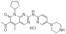 结构式 CAS# 827022-32-2, 6-乙酰基-8-环戊基-5-甲基-2-[[5-(1-哌嗪基)-2-吡啶基]氨基]吡啶并[2,3-d]嘧啶-7(8H)-酮盐酸盐