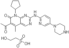 structure of CAS# 827022-33-3, Palbociclib isethionate;PD 0332991-0054; PF 00080665-73