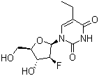 structure of CAS# 83546-42-3, 2'-Fluoro-5-ethylarabinosyluracil;2'-Fluoro-5-ethyl-beta-D-arabinofuranosyluracil; 5-Ethyl-1-[(2R,3S,4R,5R)-3-fluoro-4-hydroxy-5-(hydroxymethyl)oxolan-2-yl]pyrimidine-2,4-dione