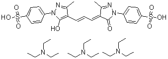 4-[4,5-二氢-4-[3-[5-羟基-3-甲基-1-(4-磺基苯基)-1H-吡唑-4-基]-2-丙烯-1-亚基]-3-甲基-5-氧代-1H-吡唑-1-基]苯磺酸三(三乙胺)盐分子结构 (CAS 84100-38-9)