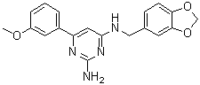 structure of CAS# 853220-52-7, 2-Amino-4-[[3,4-(methylenedioxy)benzyl]amino]-6-(3-methoxyphenyl)pyrimidine;BML 284