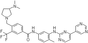结构式 CAS# 859212-16-1, 巴非替尼; N-[3-([4,5'-联嘧啶]-2-基氨基)-4-甲基苯基]-4-[[(3S)-3-(二甲基氨基)-1-吡咯烷基]甲基]-3-(三氟甲基)苯甲酰胺