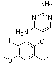 structure of CAS# 865305-30-2, 5-[5-Iodo-4-methoxy-2-(1-methylethyl)phenoxy]-2,4-pyrimidinediamine;AF 353; Ro 4