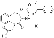 结构式 CAS# 86541-74-4, 盐酸贝那普利; 盐酸苯那普利; {(3S)-3-[(1S)-1-乙氧羰基-3-苯基丙基氨基]-2,3,4,5-四氢-2-氧-1H-1-苯并氮杂卓-1-基}乙酸单盐酸盐