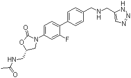 结构式 CAS# 869884-78-6, 雷得唑来; N-[[(5S)-3-[2-氟-4'-[[(1H-1,2,3-三唑-5-基甲基)氨基]甲基][1,1'-联苯]-4-基]-2-氧代-5-恶唑啉基]甲基]乙酰胺